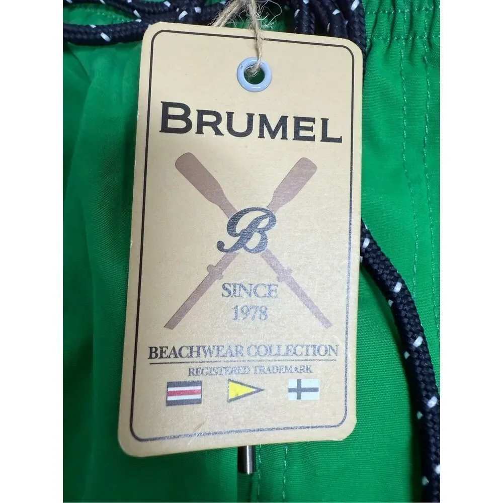 NWT Brumel Boys Swim Trunks Shorts Size M Mesh Lined Green